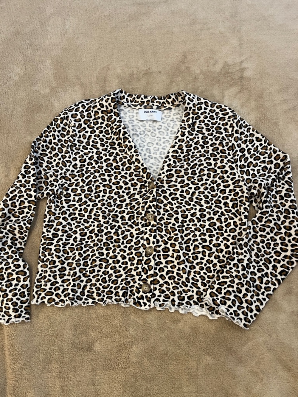 Girls Old Navy Leopard Print Button-Up Cardigan - Brown/Tan/Black